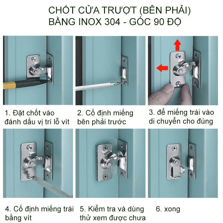 Chốt cửa trượt 90 độ làm bằng inox 304, loại nhỏ 44mm