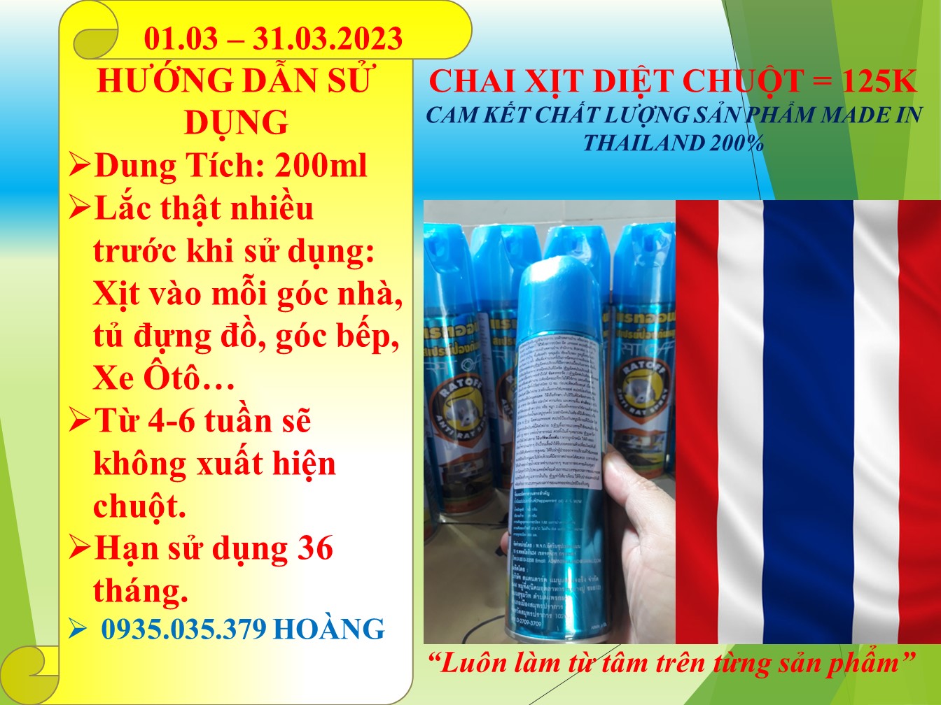 CHAI XỊT DIỆT CHUỘT- CAM KẾT HÀNG THẬT THAILAND 100