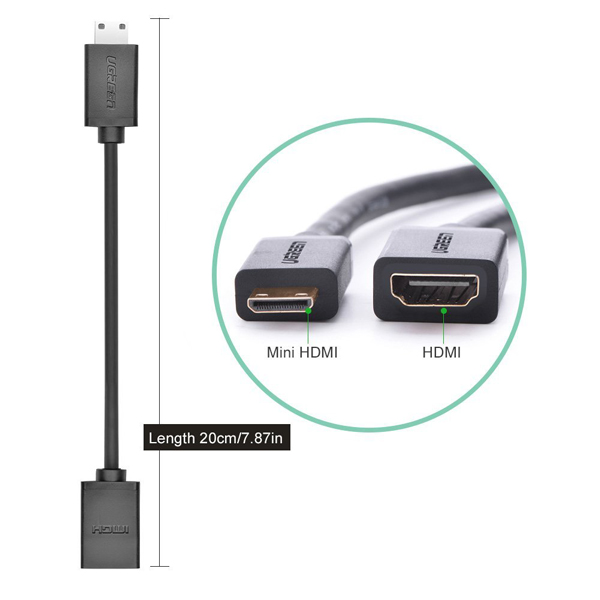 Cáp Mini HDMI sang HDMI Ugreen dài 20cm 20137-Hàng chính hãng