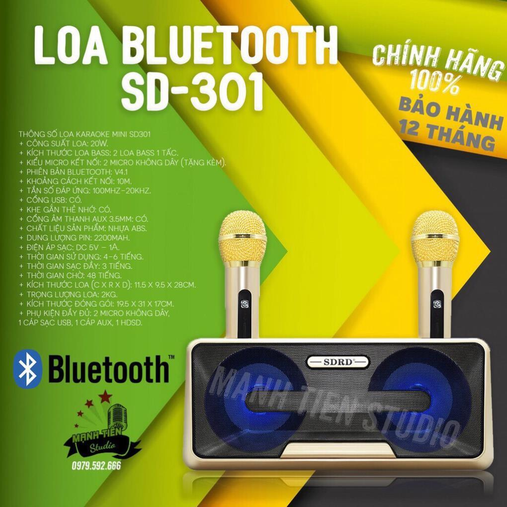 Loa karaoke mini SD-301 kèm 2 micro sang trọng - hát karaoke, phát livetream - thiết kế sắc xảo - bền bỉ