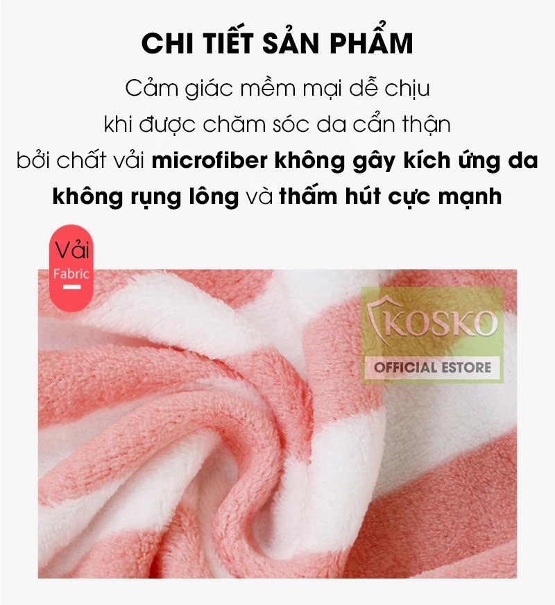 Bộ 2 khăn tắm khổ lớn microfiber KOSKO kích thước 70x140cm và 35x75cm siêu thấm hút không rụng lông