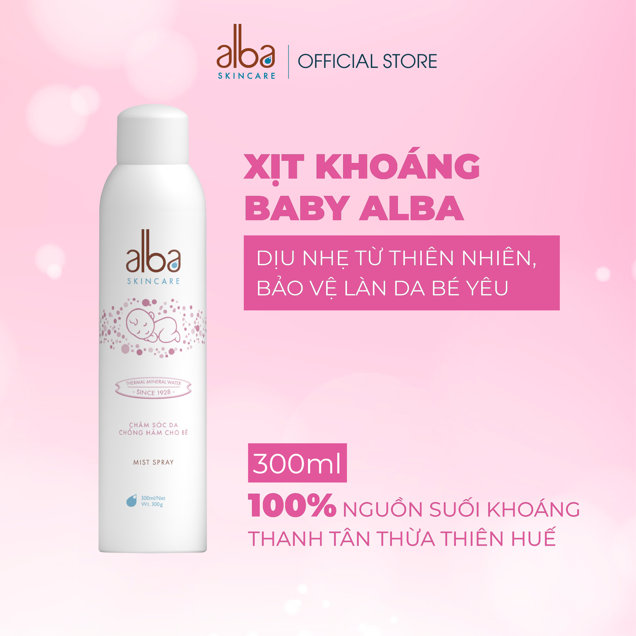 [QUÀ TẶNG KHÔNG BÁN] [BABY 300ML] Xịt Khoáng BABY ALBA Chống Hăm Khô Rôm Sảy Giúp Da Bé Mịn Màng 300ML