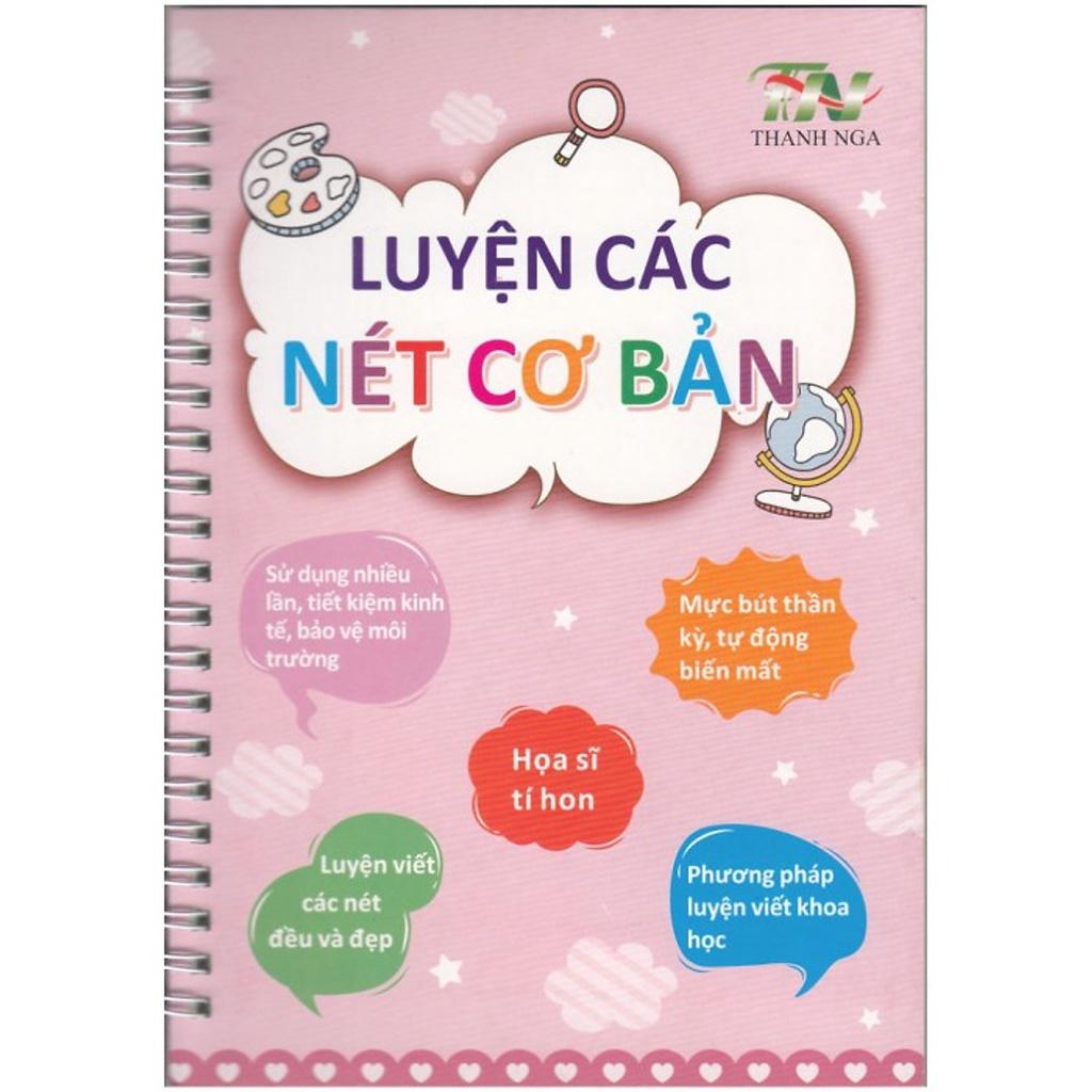 Bộ tô nét, chữ, số thông minh tự xóa- set 3c kèm bút ngòi và cá định vị - Thanh Nga