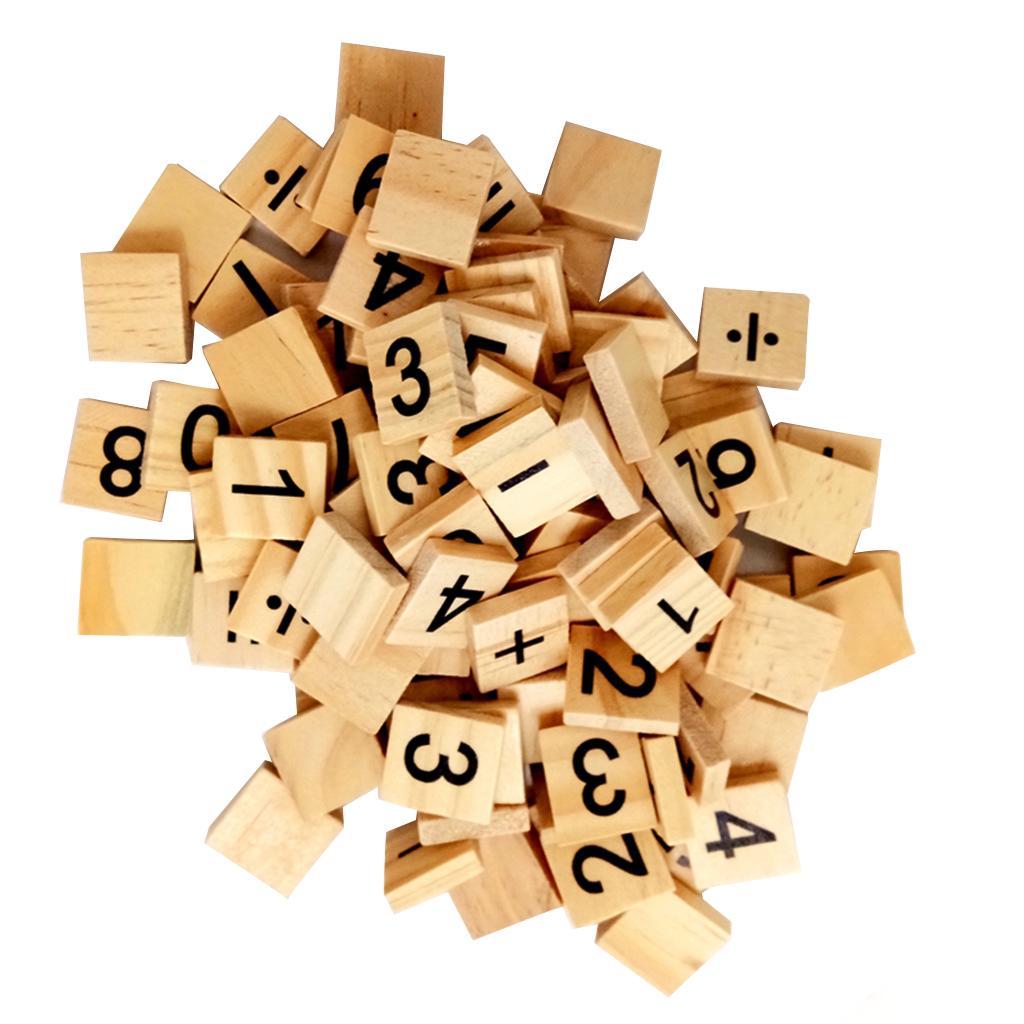 200 Pieces Wood Number Letters Tile Puzzle Blocks for Scrapbooking DIY Kids Crafts Game Toys