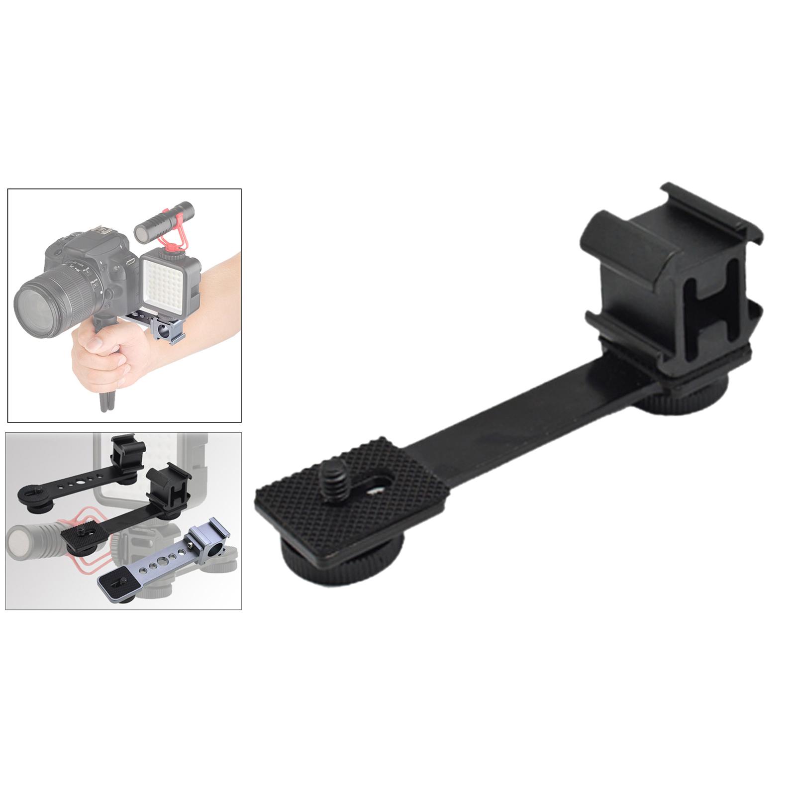 Triple Cold Shoe Mount Universal Extension Bracket Flash Bracket with 1/4 Adapter Compatible for Monopod Tripod DSLR Phone Gimbal Stabilizer