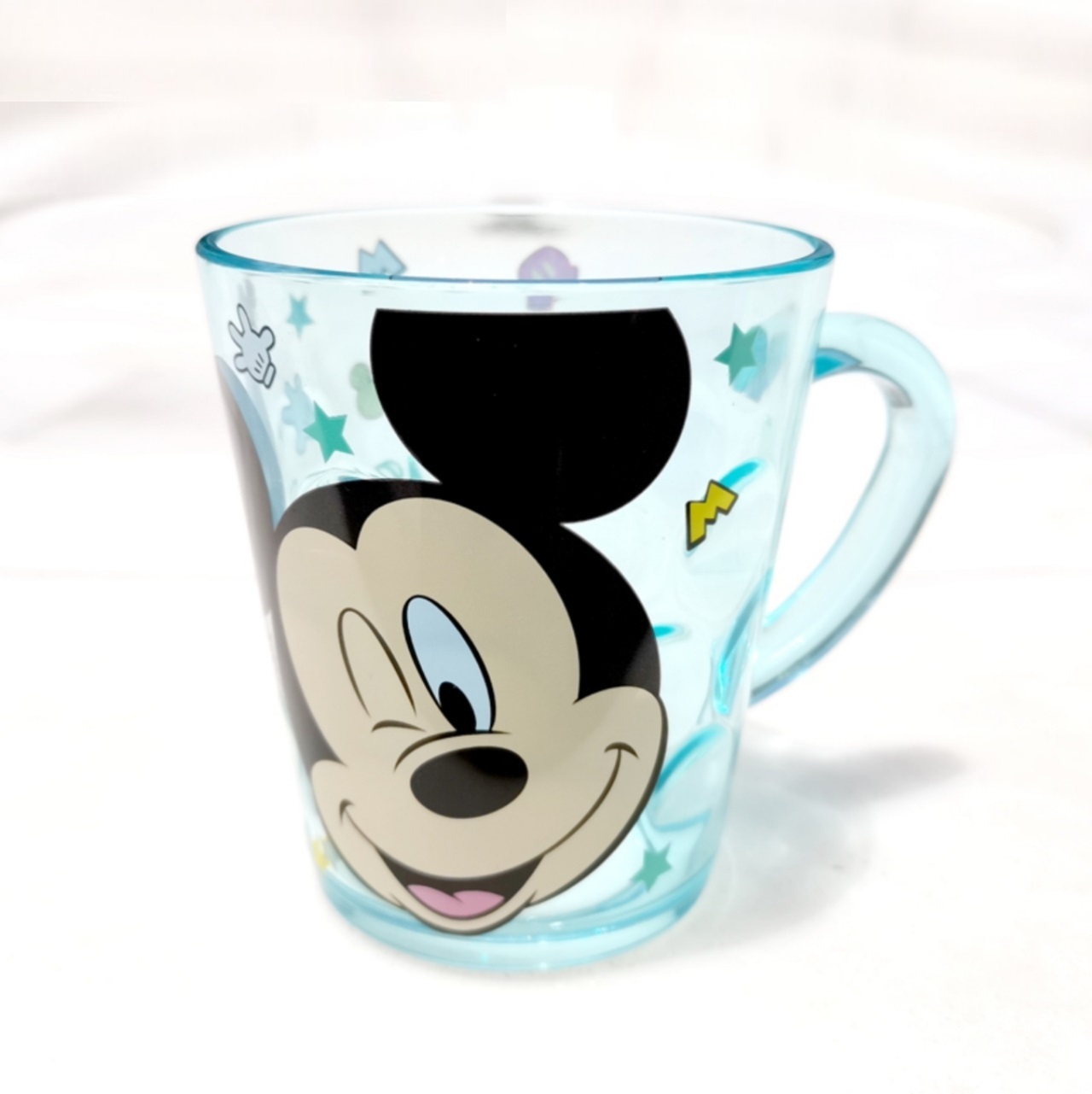 Ly quai cầm tay trong suốt hình chuột Mickey màu xanh siêu cute cho bé trai 260ml - 58VNDM2490