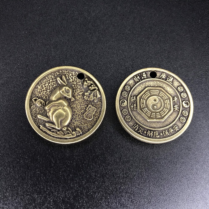 Mặt đồng xu đồng hình con Thỏ, làm móc đeo chìa khóa, mặt dây chuyền, quà tặng người thân, bạn bè ý nghĩa - SP002433