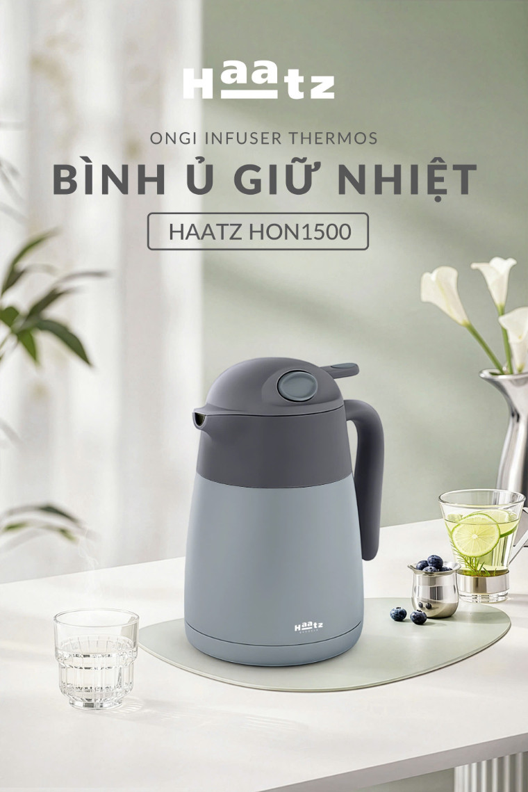 (HOT NEW) Bình Giữ Nhiệt ONGI HAATZ 1,5L HON1500 - Kèm Phiên Lọc, Chất Liệu inox 316, Giữ Nóng Lạnh 24h - Hàng Chính Hãng