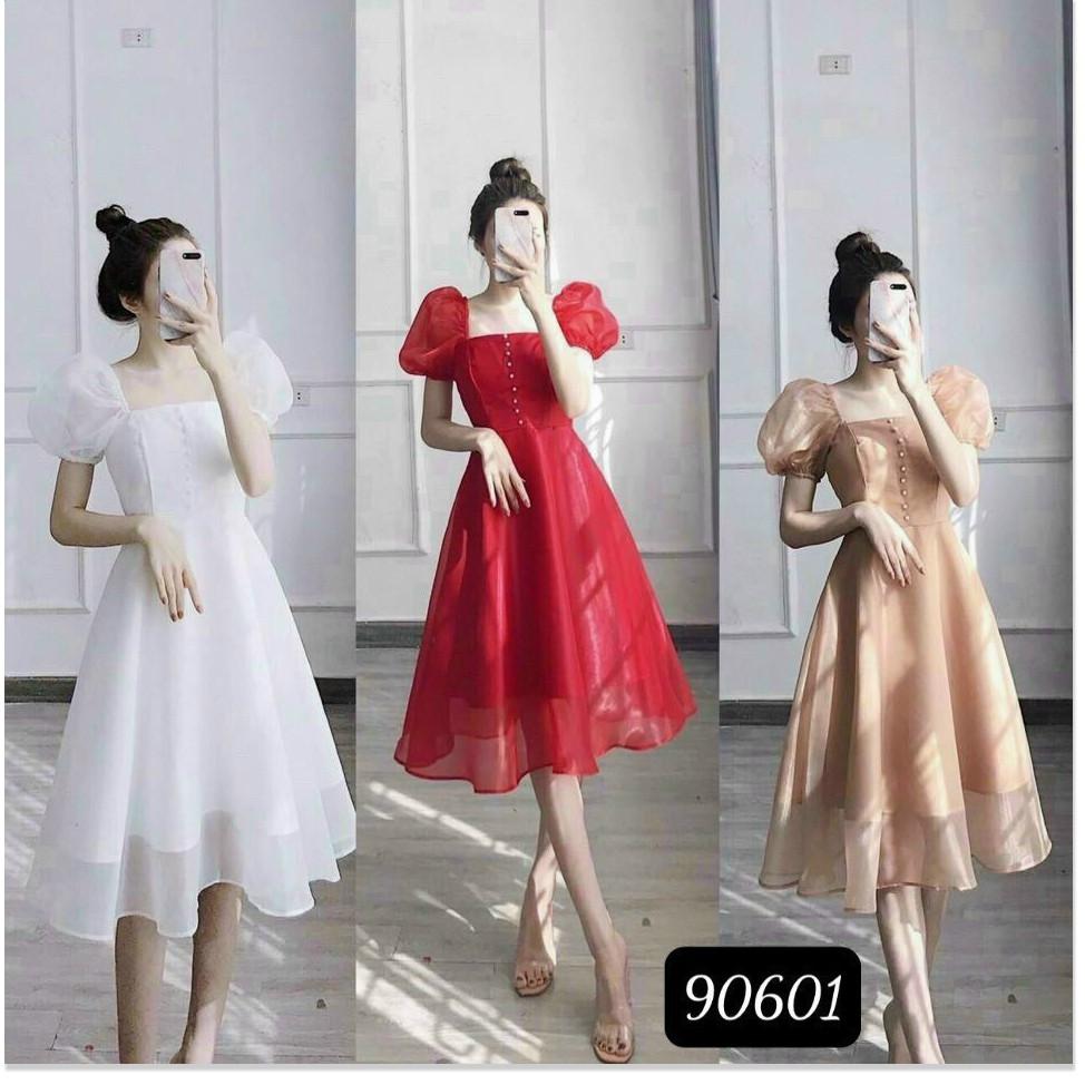 Đầm phối voan kiếng có nút siêu đẹp