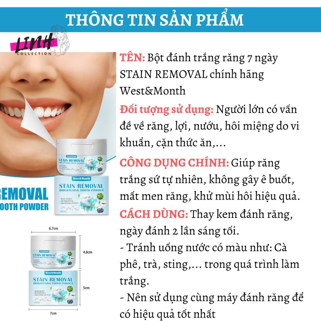Kem Làm Trắng Răng, Khử Mùi Hôi STAIN REMOVAL 50g của West&Month giúp răng trắng sứ tự nhiên, khử mùi hôi
