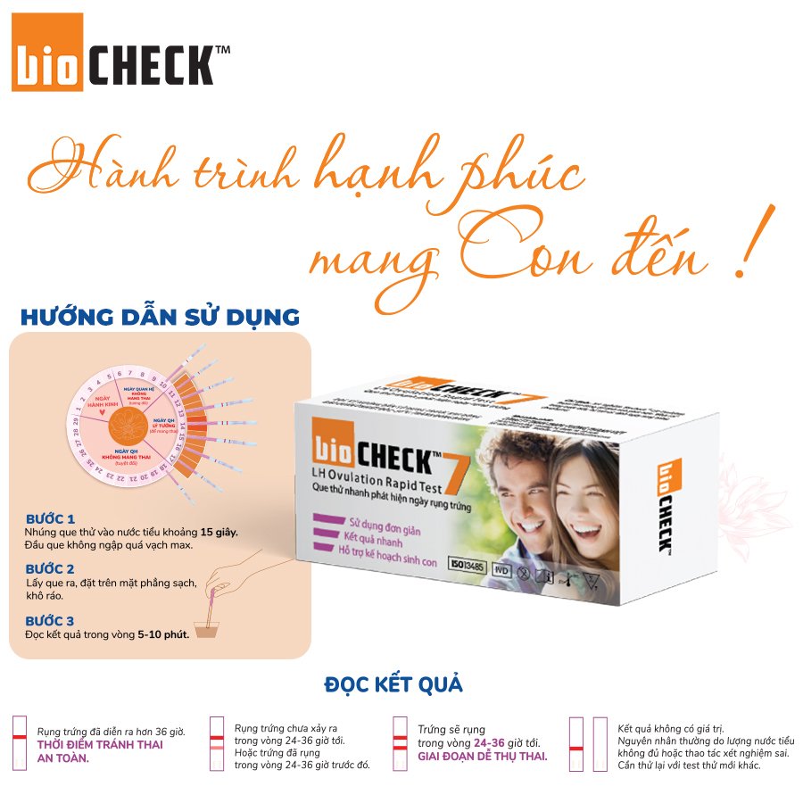 [ >99.9% CHÍNH XÁC ] - HỘP QUE RỤNG TRỨNG LH OVULATION RAPID TEST BIOCHECK - 7 QUE/HỘP - THƯƠNG HIỆU MỸ