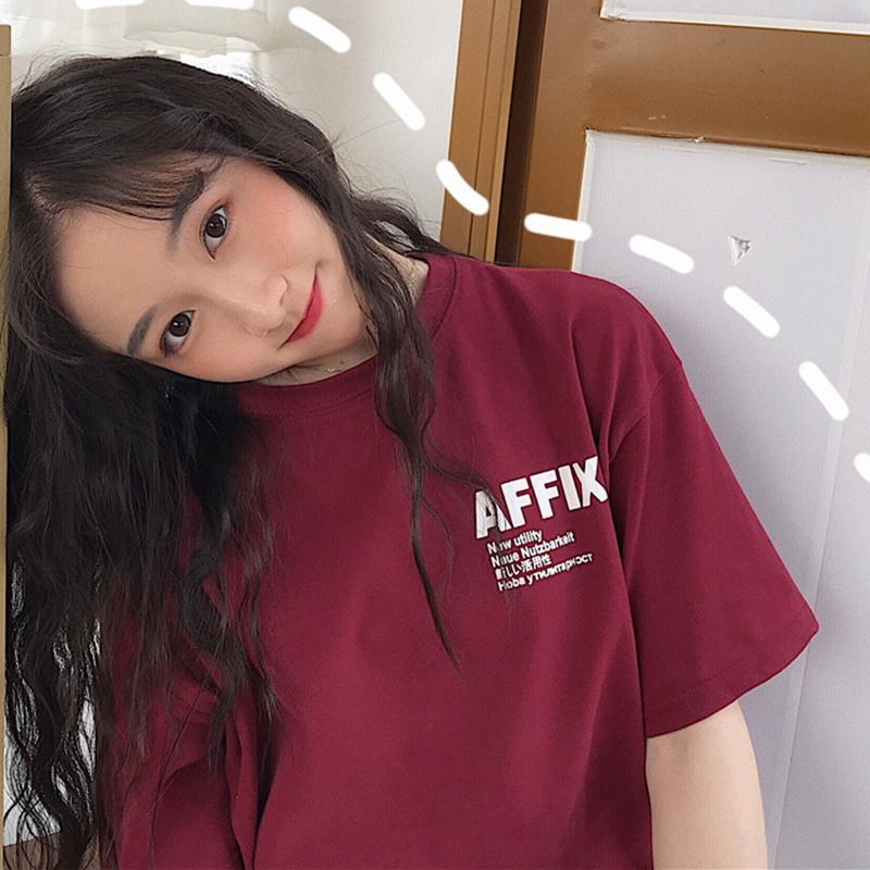 Áo thun nữ cổ tròn ngắn tay in chữ