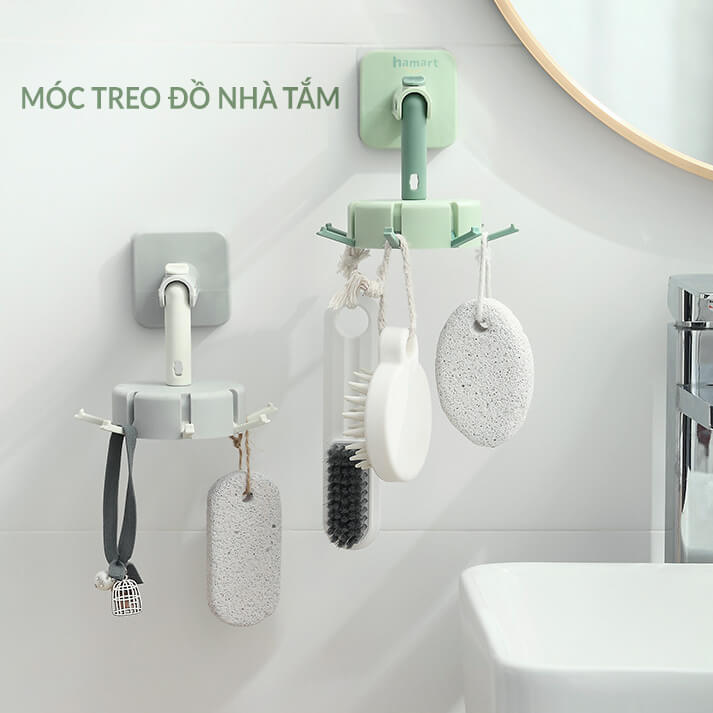 Giá Treo Đồ Nhà Bếp 7 Móc Treo Đa Năng Gập Gọn Xoay 360° Kèm Miếng Dán Tường Siêu Dính