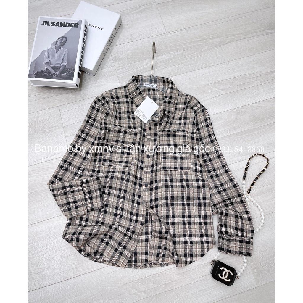 Áo sơ mi kẻ dài tay 2 túi ngực from dài thời trang Banamo Fashion sơ mi kẻ 2 túi ngực dài tay 3918