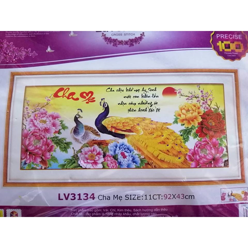 TRANH THÊU CHỮ THẬP 3D CHA MẸ 92x43cm- tự thêu