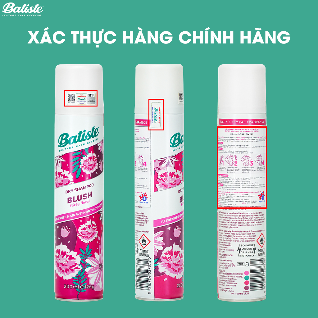 Dầu Gội Khô Batiste Hương Hoa Quyến Rũ - Batiste Dry Shampoo Floral &amp; Flirty Blush 200ml