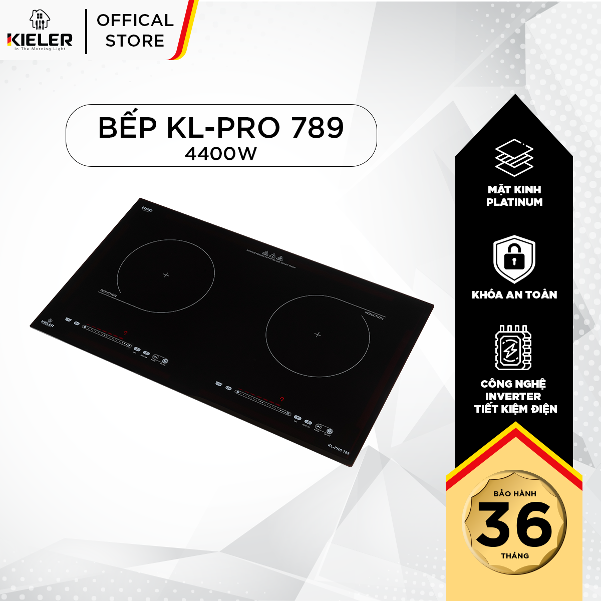 Bếp đôi điện từ Kieler KL-PLUS789 mặt kính Euro Kieler Platinum, Bếp điện từ 4400W có chế độ cảm ứng chống tràn an toàn - Hàng Chính Hãng