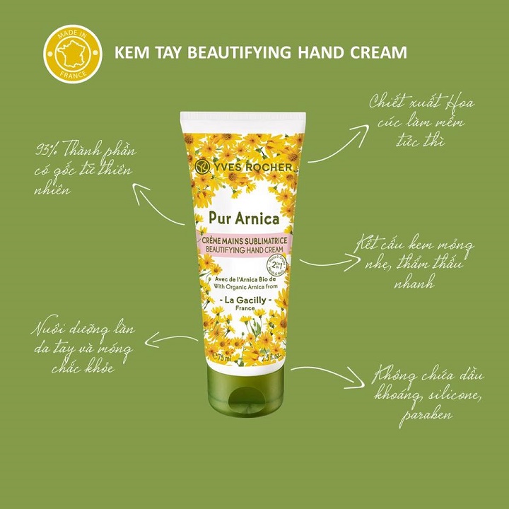 Kem Dưỡng Da Tay Và Móng Yves Rocher Pur Arnica 2 in 1 Beautifying Hand &amp; Nail Cream 75ml