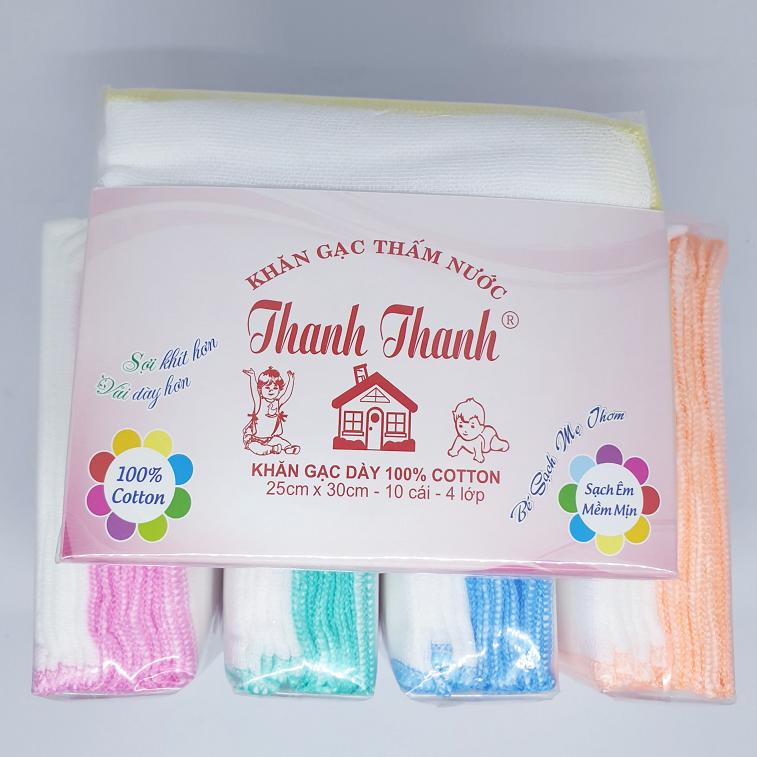 Gói 50 Khăn sữa vải gạc Thanh Thanh Dày 4 lớp 25x30cm 100% cotton (Đồ dùng vệ sinh cho bé)