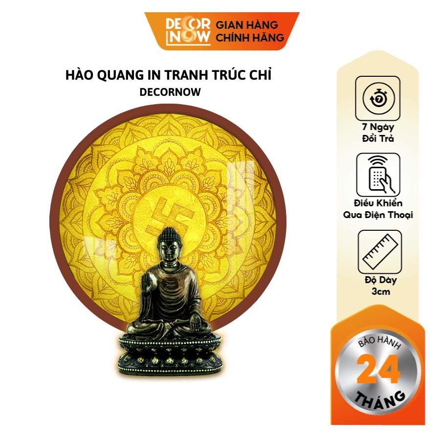 Đèn Hào Quang Phật In Tranh Trúc Chỉ DECORNOW 30,40 cm, Trang Trí Ban Thờ, Hào Quang Trúc Chỉ CHỮ VẠN DCN-TC51