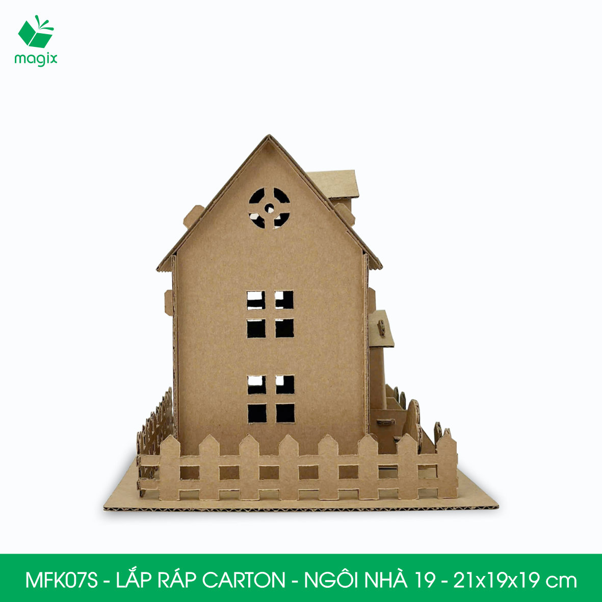 MFK07S - 21x19x19 cm - Mô hình ngôi nhà lắp ráp từ bìa carton cao cấp, nhà giấy carton mini sáng tạo