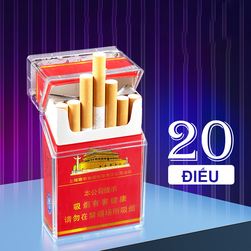 Bật Lửa Điện Kiêm Hộp Đựng Thuốc 20 Điếu Trong Suốt Nhiều Màu Có Đèn - Sạc Điện