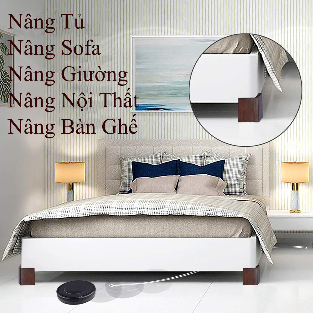 BỘ GỖ NÂNG CHÂN BÀN GHẾ TỦ GIƯỜNG NỘI THẤT - NÂNG CAO TỪ 6,7 cm ĐẾN 7,7 cm MÀU ĐEN (BỘ 4 CÁI)