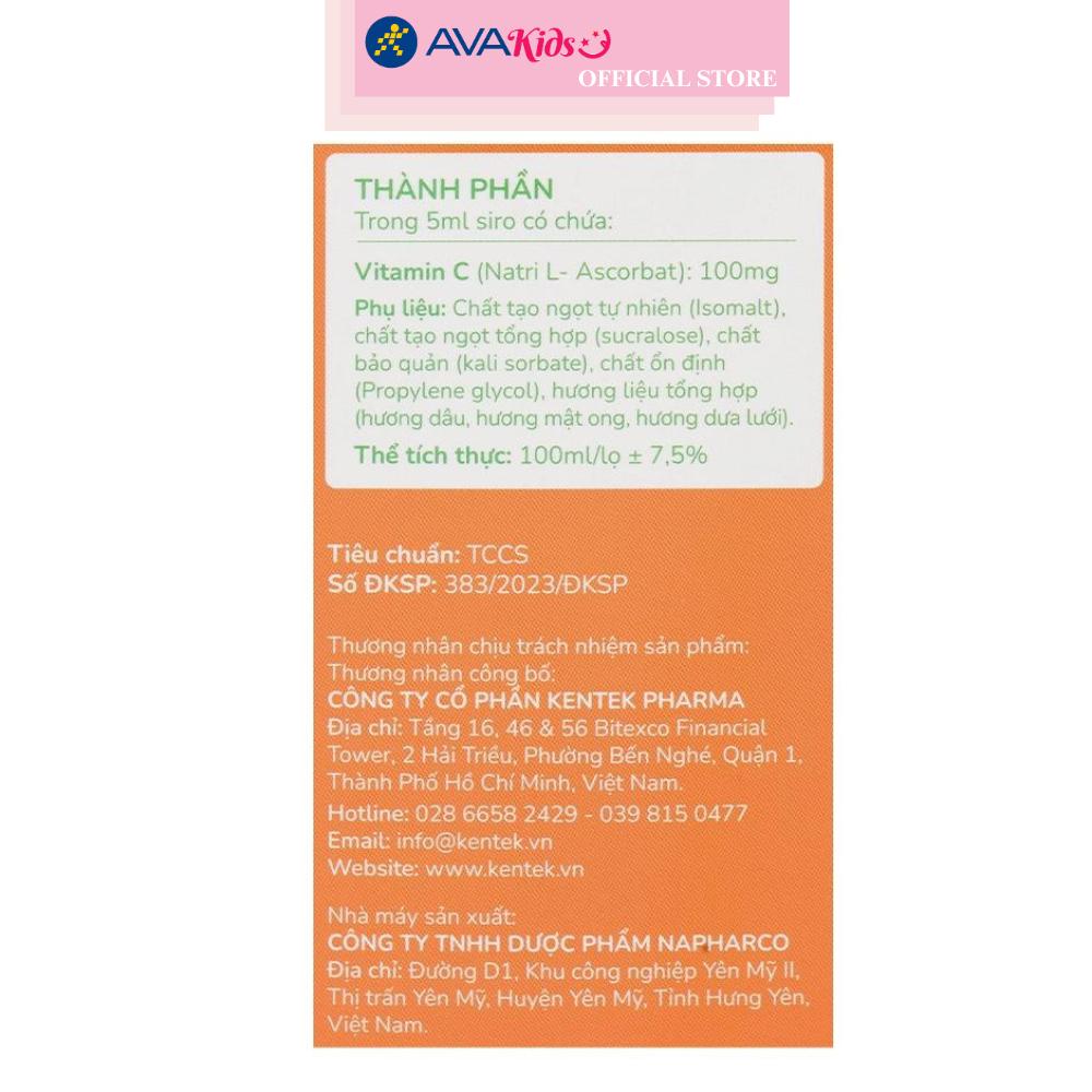 Siro Kentek Healthy Kid Vitamin C hỗ trợ tăng cường sức đề kháng 100 ml (từ 1 tuổi)