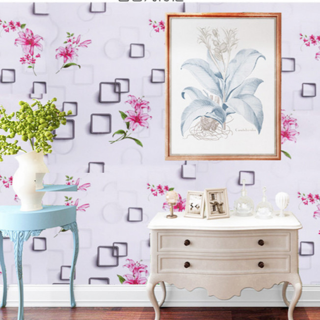 Cuộn 5m Decal Giấy Dán Tường Ô vuông hoa ly hồng