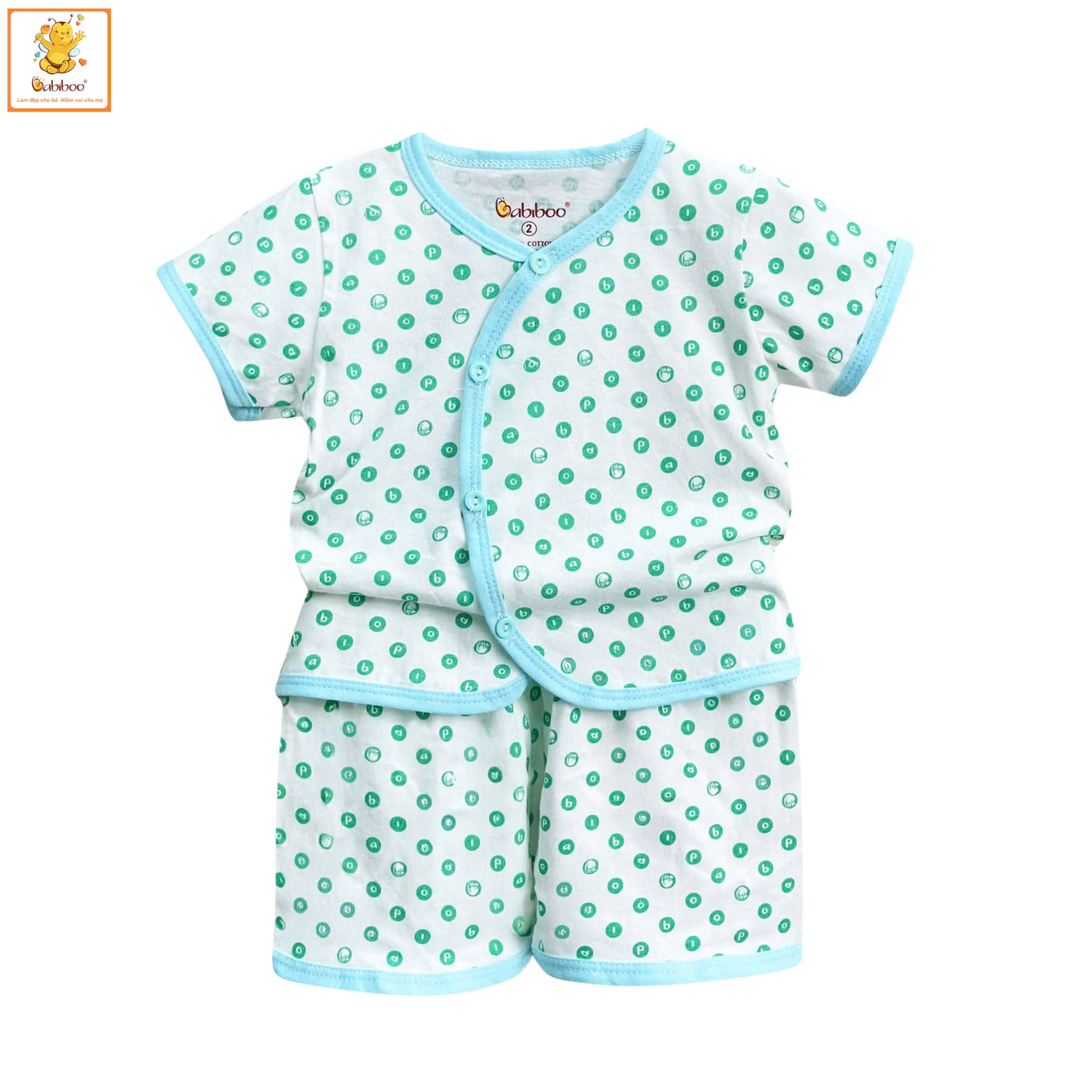 Bộ sơ sinh bé gái Babiboo quần áo sơ sinh tay ngắn chất cotton, họa tiết chấm bi đáng yêu BBC18