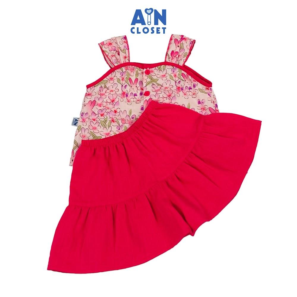 Bộ quần áo Ngắn bé gái họa tiết Dây Thỏ Hồng cotton - AICDBGBW9KPL - AIN Closet
