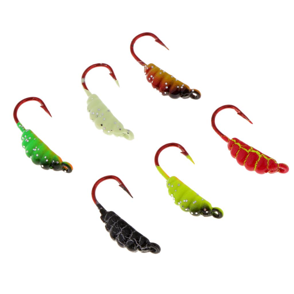 6pcs Winter Ice Artificial Fishing Lures Lead Head Crank Fishing Hooks Bait