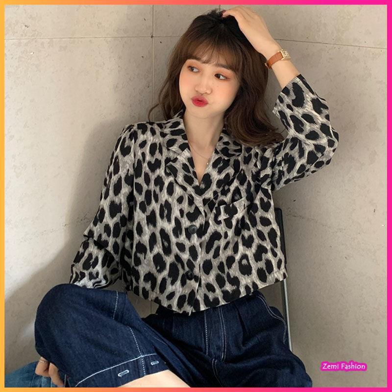 Áo Sơ Mi Croptop, Áo Croptop Nữ Họa Tiết Da Báo Cổ Vest Ulzzang