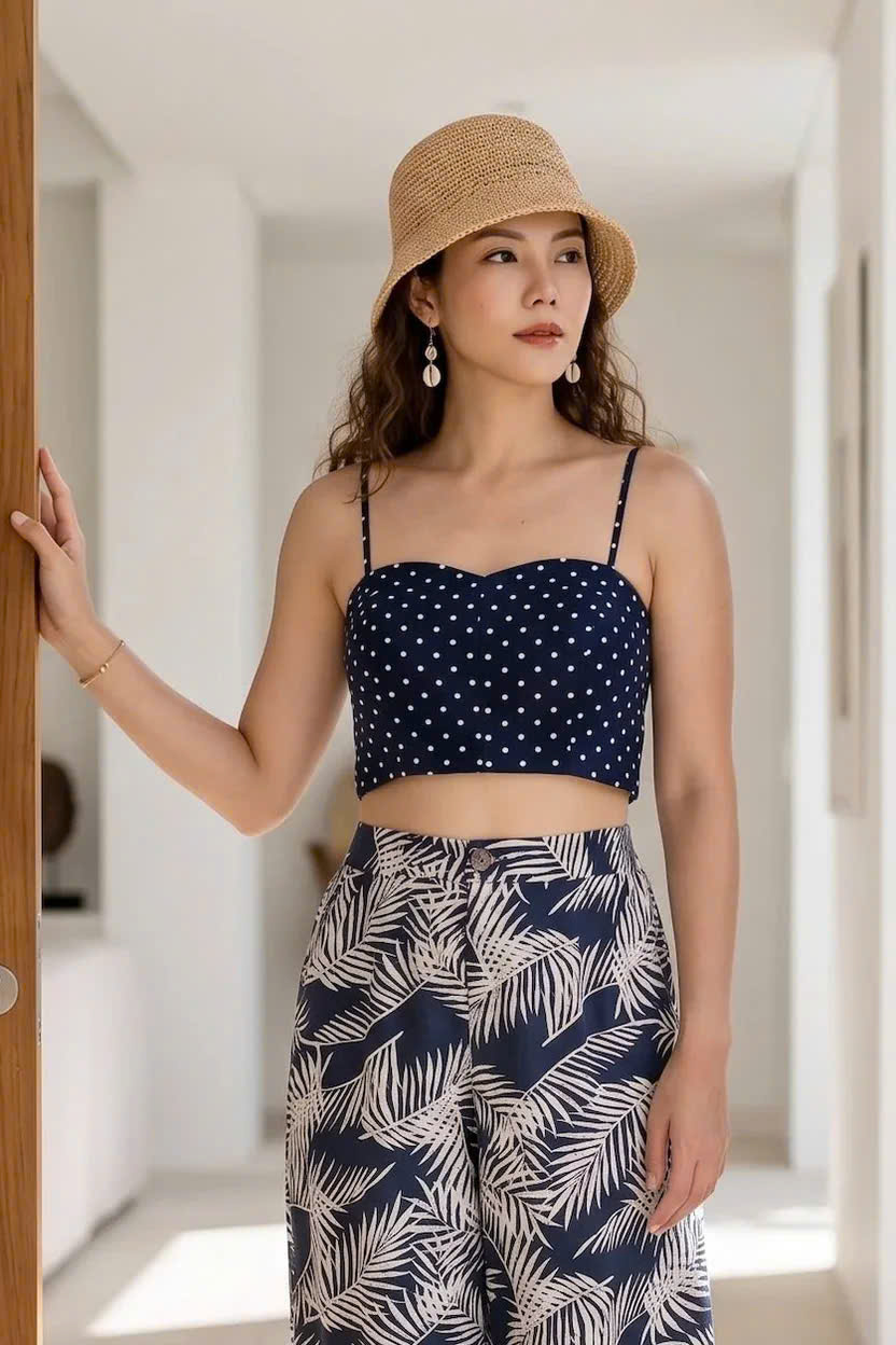 Quần Ống Rộng Linen Lá Cọ Xanh Navy Pan055 Thời trang Hity