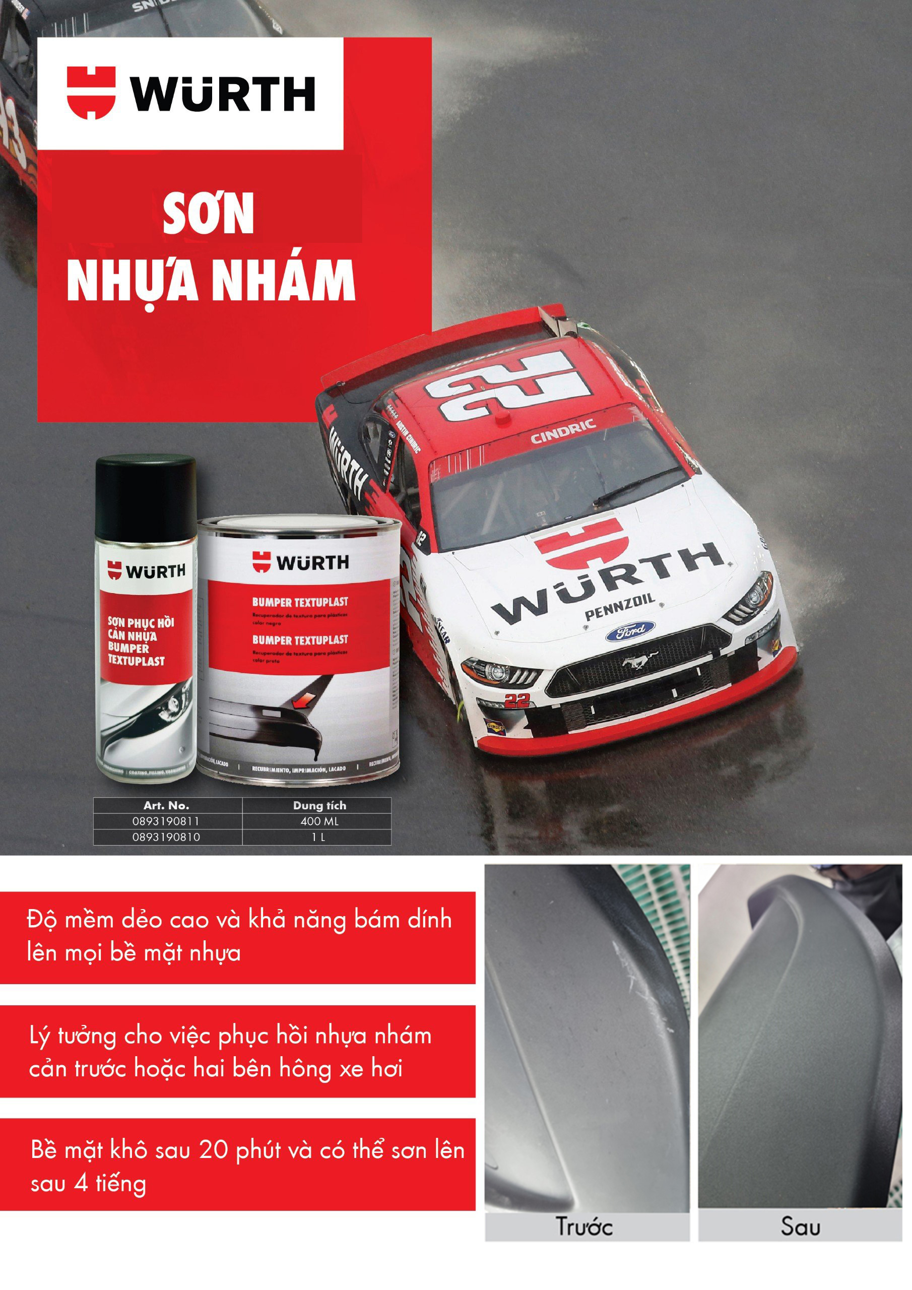 Wurth Sơn Nhựa Nhám Đen Cho Xe Ô Tô 400ml