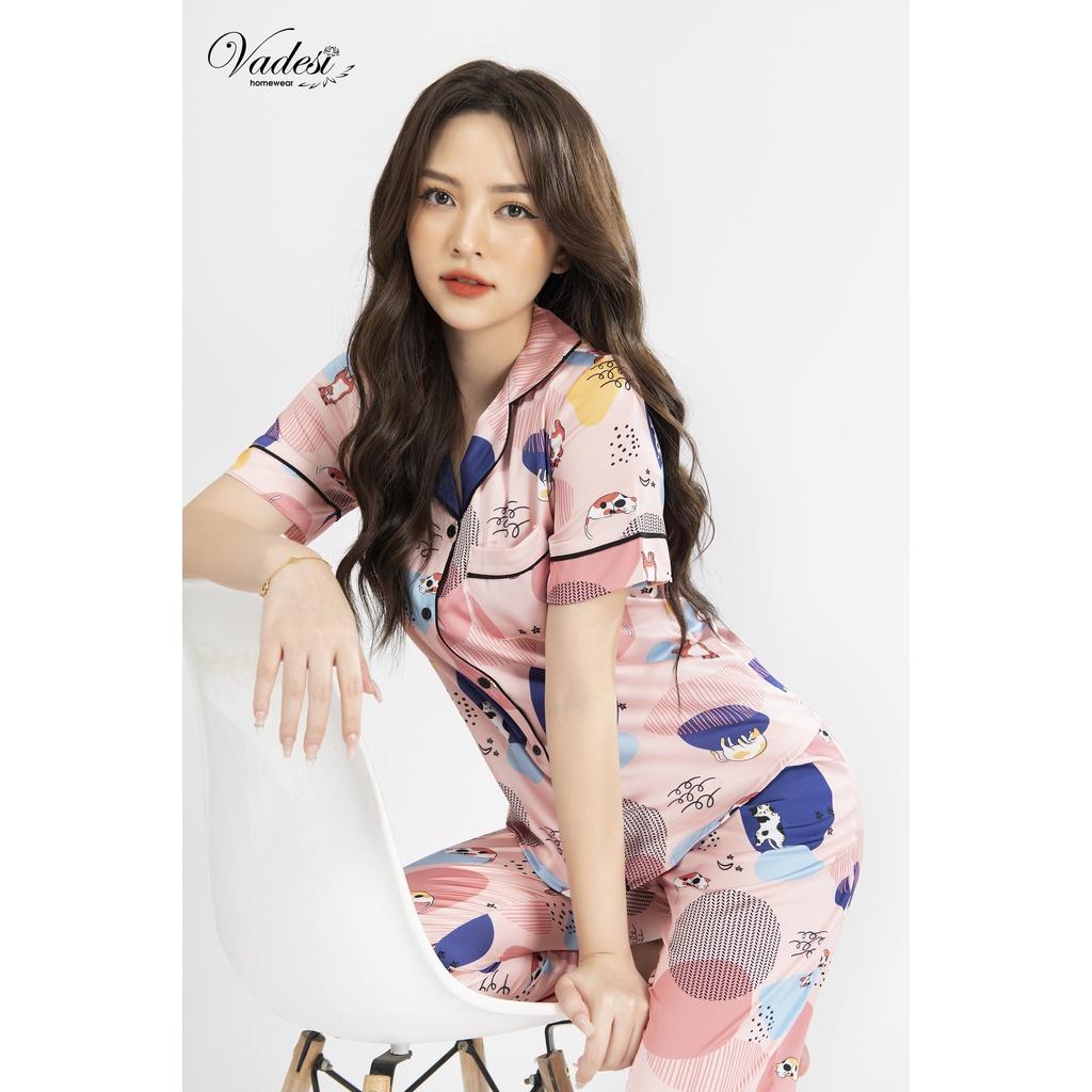 ( NEW ) Bộ Đồ Ngủ Nữ Pijama Quần dài tay ngắn Họa Tiết Đẹp Chất Lụa Cao Cấp Thoáng Mềm, Thấm Hút Co Giãn Nhẹ - Vadesi