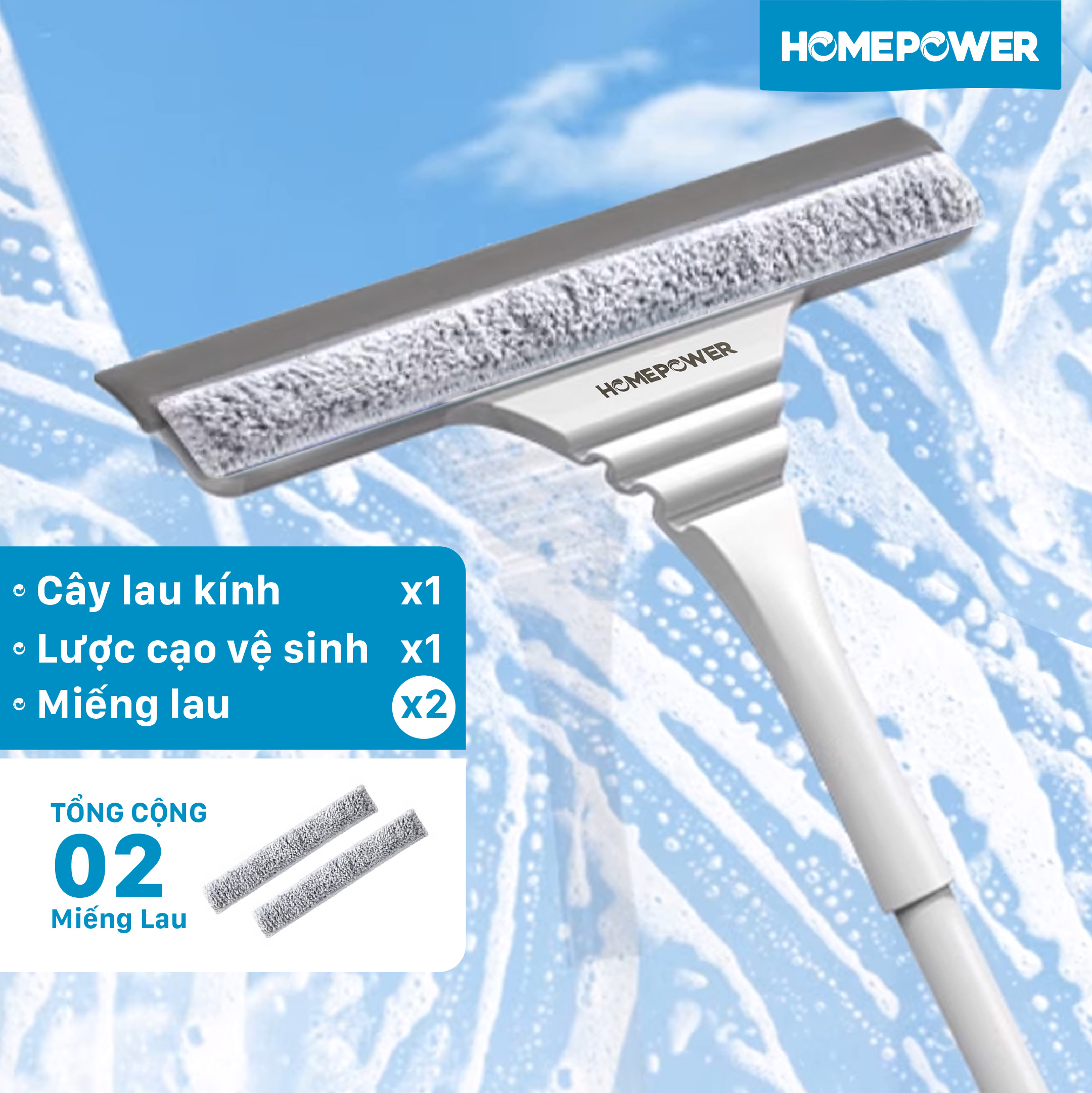 Cây Lau Kính Gạt Nước Homepower HK-01, Cây Gạt Kính Thông Minh Đầu Lau Đàn Hồi