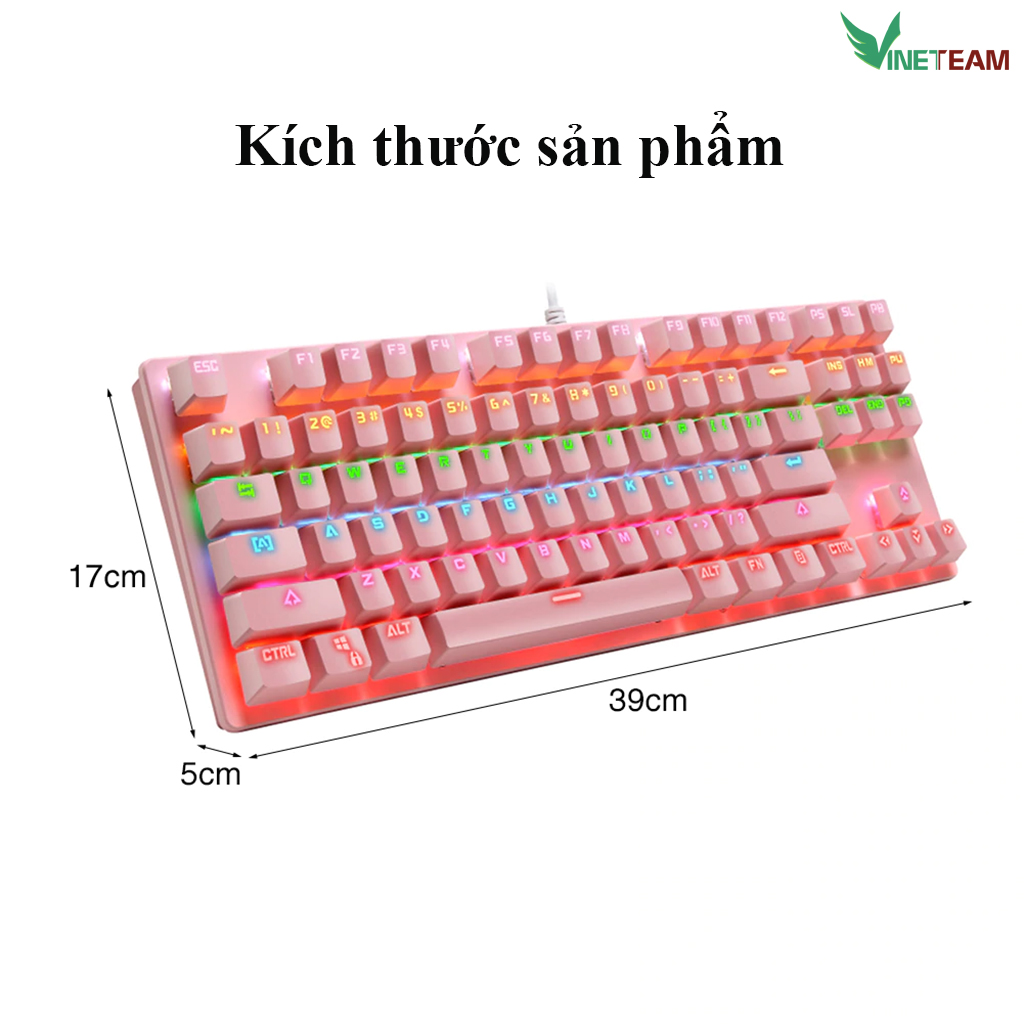 Bàn Phím Cơ Máy Tính 87 Phím VINETTEAM K550 Led Đổi Màu Nhiểu Chế Độ Khác Nhau, Blue Switch Chơi Game Dùng Văn Phòng Cực Đã - hàng nhập khẩu