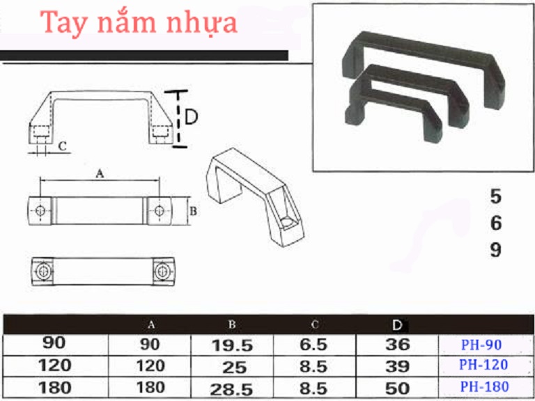 Tay nắm nhựa 90mm