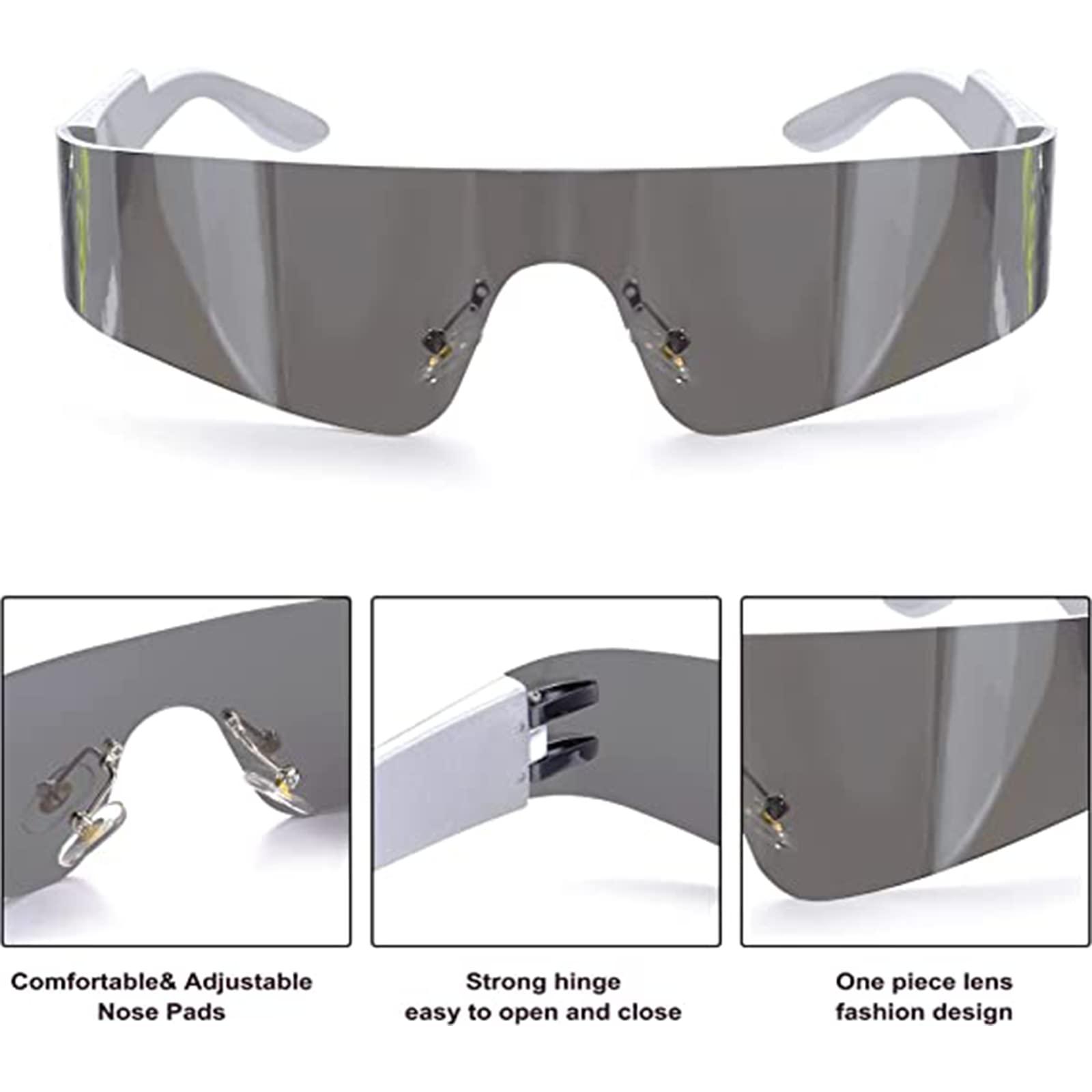 Kính râm tương lai, 1 mảnh kính tương lai bạc tương lai, kính râm cyclop, kính không gian kính ngoài hành tinh, vai trò vui nhộn -chơi kính Halloween trò chơi.