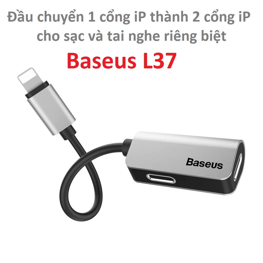 Cáp chuyển 1 cổng L ra 2 cổng L để dùng sạc và tai nghe trên iP cùng lúc Baseus L37 - Hàng chính hãng