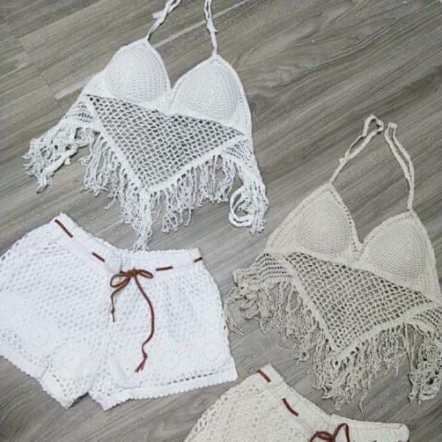 07-Set bikini ren đi biển 2 món áo bra- quần sóc ( có bán rời)