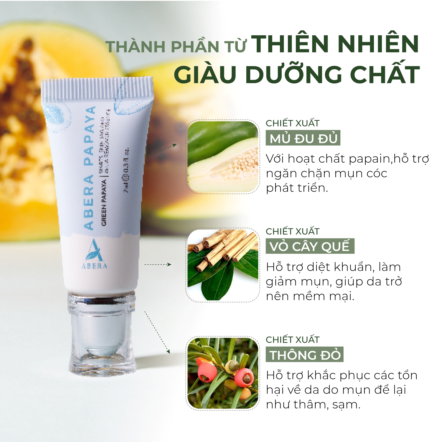 Tinh Chất Chấm Mụn Cóc  Abera Papaya 7ml - Xử Lý Mụn Cóc, Mụn Cơm, Mụn Thịt, Hiệu Quả Sau 7 Ngày