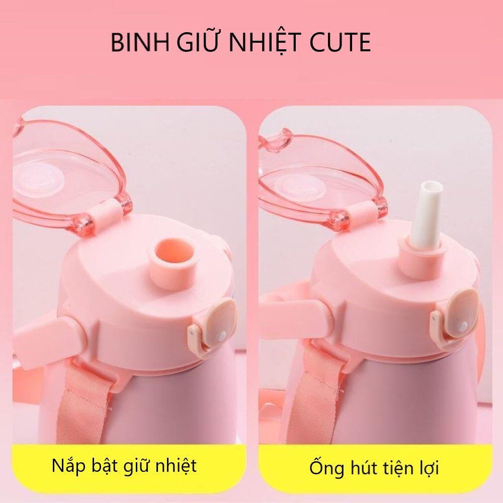 BÌNH NƯỚC GIỮ NHIỆT LÕI INOX 304 KHÔNG GỈ AN TOÀN ĐÁNG YÊU CÓ ỐNG HÚT TẶNG KÈM STICKER DÁN NGỘ NGHĨNH