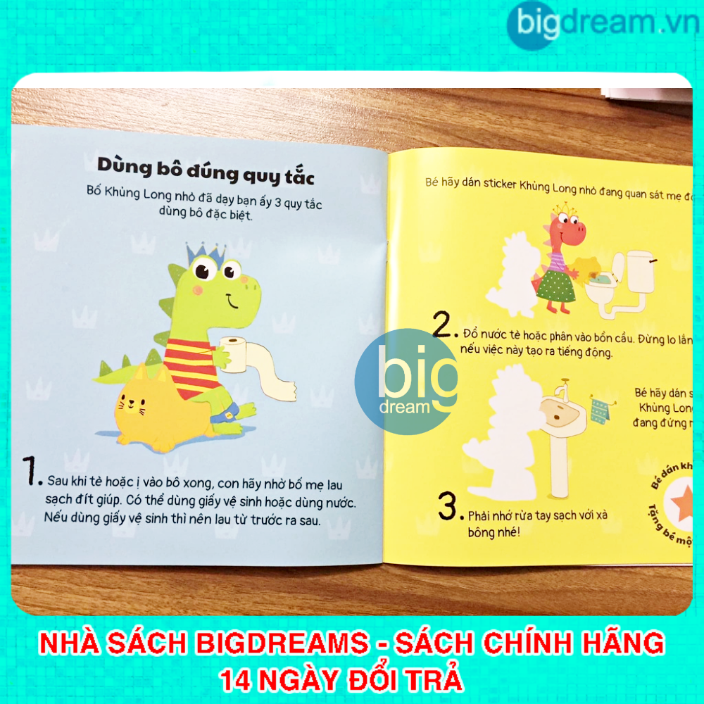 Sách bóc dán thông minh cho bé - Khủng long nhỏ Cái bô bỏ bỉm, bỏ bỉm! - Tặng hình ghép, hình dán và thước đo chiều cao