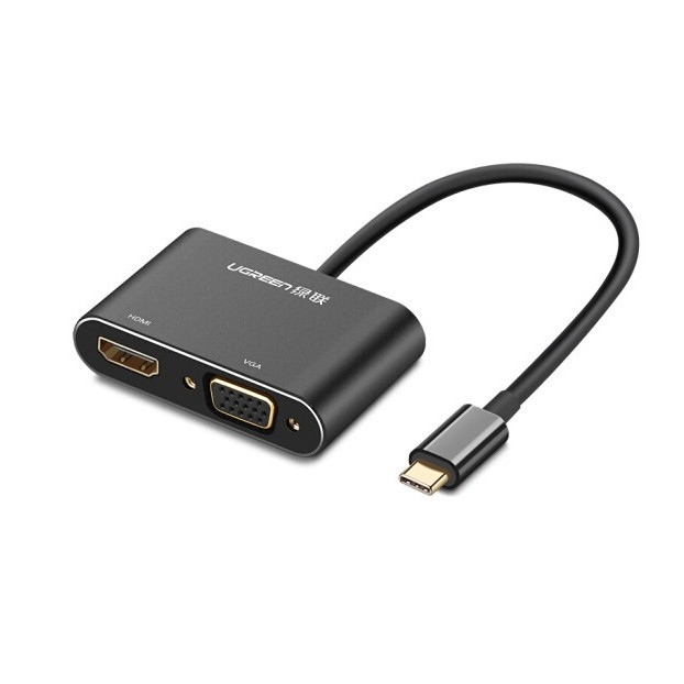 Cáp USB type-C to HDMI và VGA chính hãng Ugreen 50738 bọc nhôm - Hàng Chính Hãng