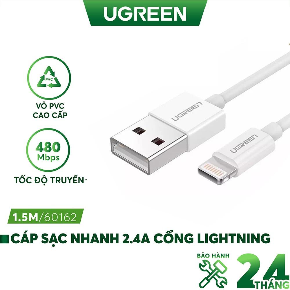 Cáp sạc Lightning MFI UGREEN US155 US199 US291 cho iPhone  iPad  iPod dòng 2.4A dài 1m 2m – Hàng chính hãng – 60161 1m White TPE