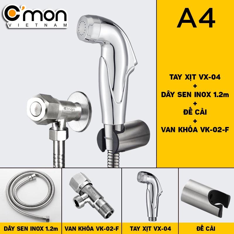 Bộ vòi xịt vệ sinh cao cấp C'mon VX-04 + Van khóa F C'mon VK-02-F