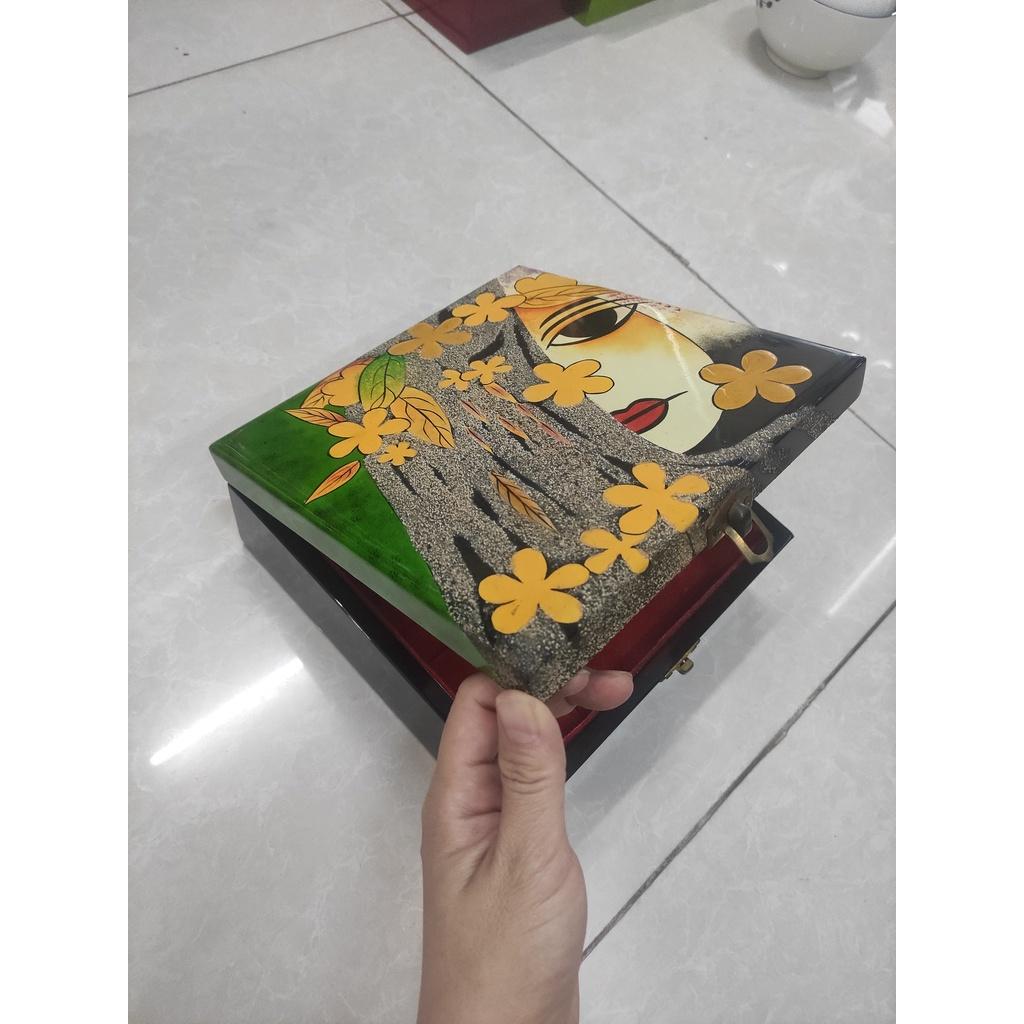 Hộp Trang Sức sơn mài cao cấp vuông 16x16 đựng đồ trang sức, vật dụng nhỏ xinh phòng ngủ, trang trí, quà tặng ý nghĩa