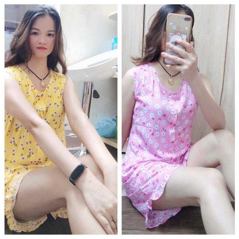 Bộ lanh nữ Việt Thắng quần sóc bèo áo babydoll trẻ trung